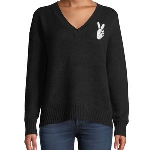 360SWEATER Scull Cashmere Lea Wool-Cashmere Embroidered Peace-Sign Sweater XS